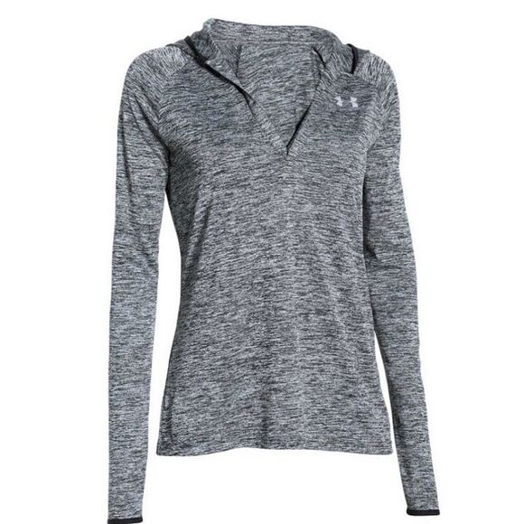Under Armour Women's HeatGear Long Sleeve Black Heather Hoody - Picture 4 of 15